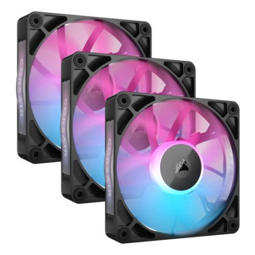 Corsair iCUE LINK RX120 RGB 12cm PWM Case Fans (3 Pack), 8 ARGB LEDs, Magnetic Dome Bearing, 2100 RPM, iCUE LINK Hub Included, Black Corsair iCUE LINK RX120 RGB 12cm PWM Case Fans (3 Pack), 8 ARGB LEDs, Magnetic Dome Bearing, 2100 RPM, iCUE LINK Hub Included, Black